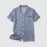 Pyjama femme en soie rayé manches courtes rayures marine