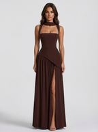 Vestido maxi de satén drapeado para mujer de noche