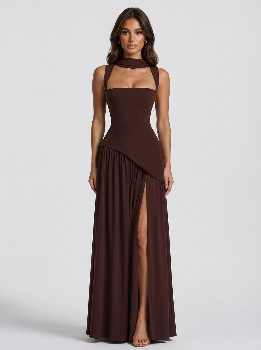 Vestido maxi de satén drapeado para mujer de noche