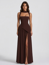 Robe longue effet satin drapé soirée femme