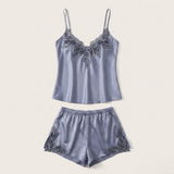 Spaghetti Strap Satin Lace Pajama Set - Pink