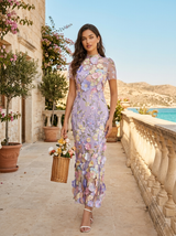 Floral 3D Applique Midi Dress Wedding Guest