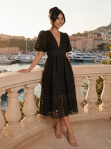 Vestido midi con mangas abullonadas para cóctel de mujer