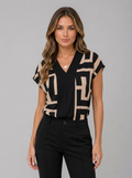 Blusa geométrica con escote en V para mujer