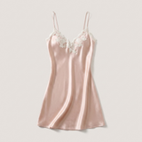Spaghetti Strap Satin Lace Nightgown - Wine