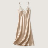 Spaghetti Strap Satin Lace Midi Nightgown - Blue