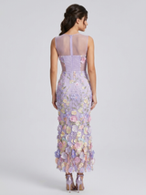 Floral 3D Applique Midi Dress Wedding Guest