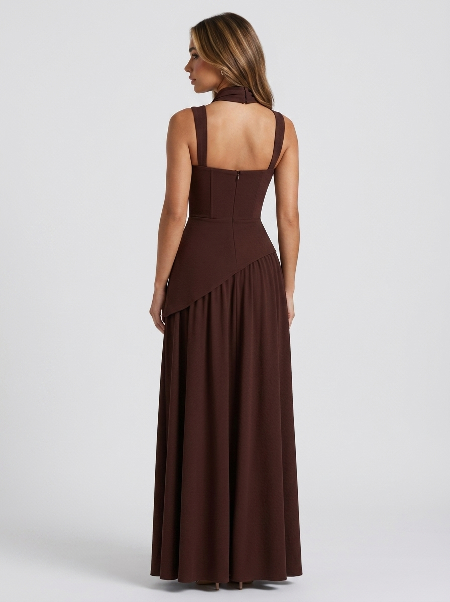 Vestido maxi de satén drapeado para mujer de noche