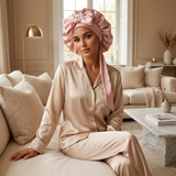 Bonnet en satin avec nœud - Noir