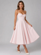 Vestido midi con corsé y falda completa para cóctel de mujer