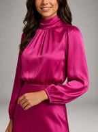 Robe midi à col montant effet satin pour invitée de mariage