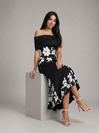 Vestido midi floral de hombros descubiertos para mujer de verano