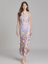 Floral 3D Applique Midi Dress Wedding Guest