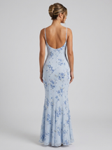 Vestido maxi con tirantes y volantes florales para mujer de verano