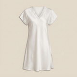 Camisón de satén con encaje de manga corta - negro