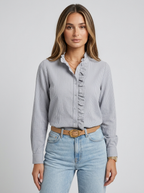 Women’s Striped Ruffle Front Blouse