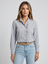 Women’s Striped Ruffle Front Blouse
