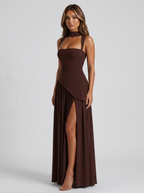 Vestido maxi de satén drapeado para mujer de noche