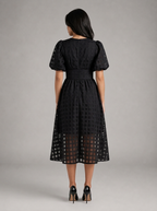 Vestido midi con mangas abullonadas para cóctel de mujer