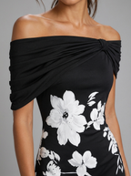 Vestido midi floral de hombros descubiertos para mujer de verano