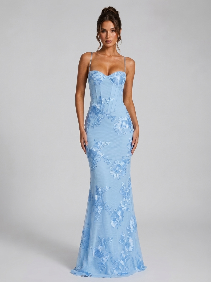 Floral Corset Maxi Dress Wedding Guest