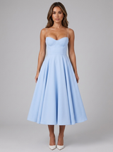 Vestido midi con corsé y falda completa para cóctel de mujer
