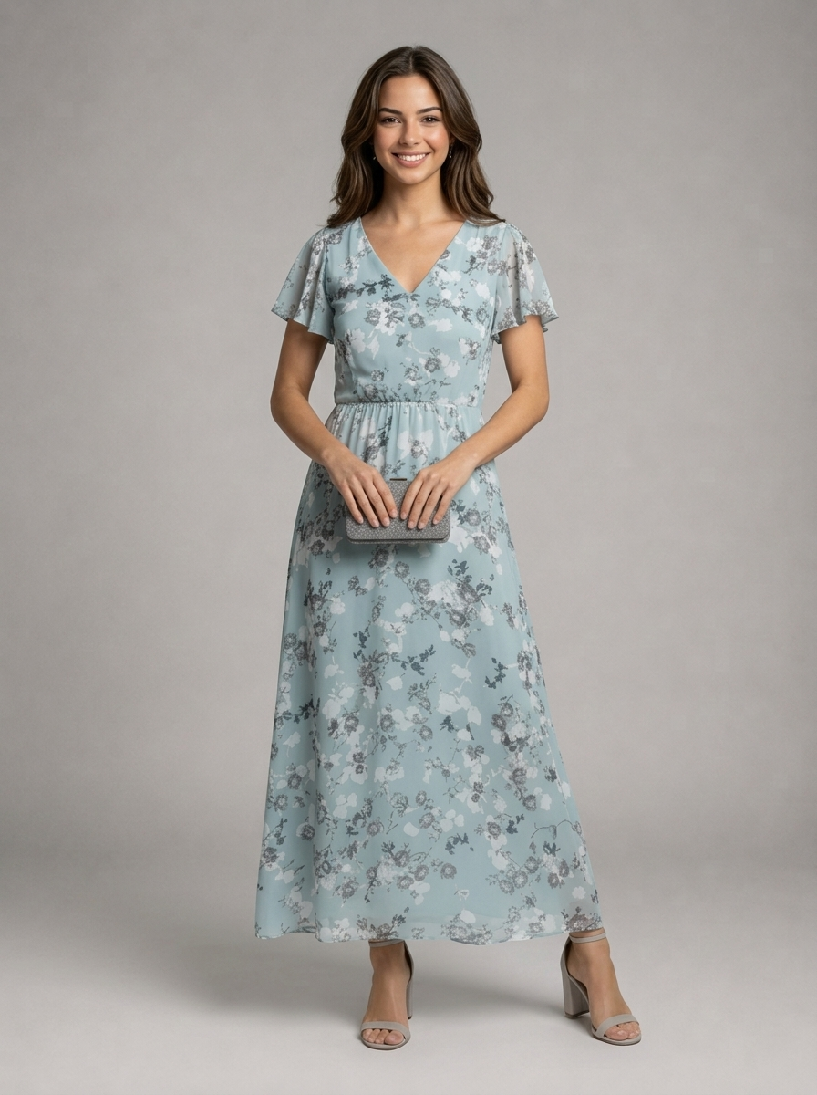 Floral Chiffon Feel Maxi Dress Summer Women