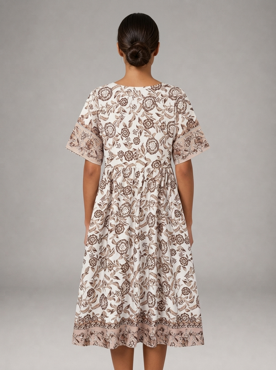 Floral V Neck Midi Dress Summer Women