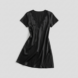 Camisón de satén con encaje de manga corta - negro