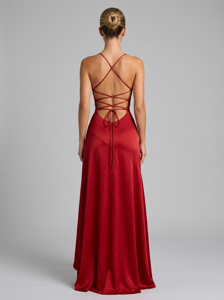 Vestido maxi asimétrico con tirantes y abertura en el muslo para mujer de noche