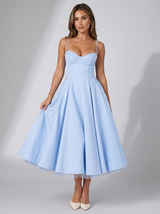 Vestido midi con corsé y falda completa para cóctel de mujer