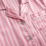 Women Silk Stripe Short Sleeve Pajama Set Pink Stripe