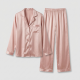 Silk Satin Pajama Set Women Long Sleeve Button Up Lavender