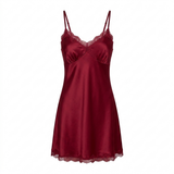 Spaghetti Strap Satin Lace Nightgown - Black