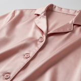 Conjunto de pijama de satén de seda para mujer manga larga con botones rosa