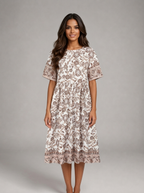 Floral V Neck Midi Dress Summer Women
