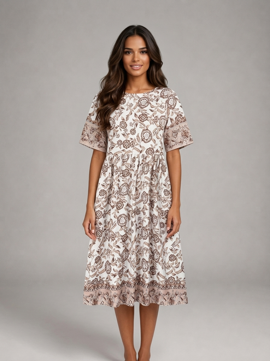 Floral V Neck Midi Dress Summer Women