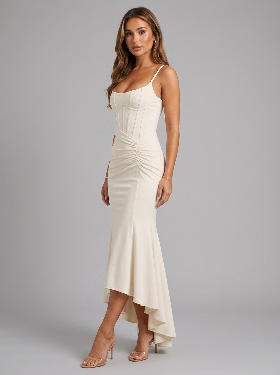 Floral Corset Asymmetric Maxi Dress Evening Women