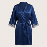 Satin Lace Trim Robe - White