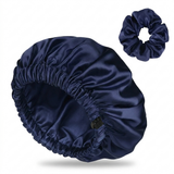 Ensemble bonnet en satin et chouchou - Gris argenté