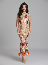 Floral 3D Applique Midi Dress Wedding Guest