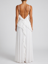 Robe longue plissée à volants dos nu invitée mariage