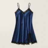 Spaghetti Strap Silk Lace Nightgown - Wine