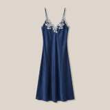 Spaghetti Strap Satin Lace Midi Nightgown - Blue