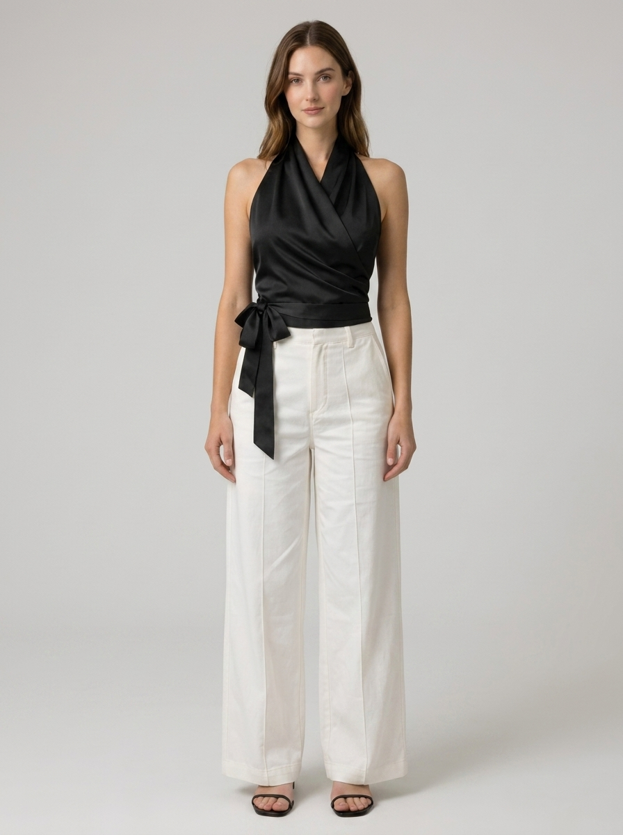 Haut sans manches à nouer col halter pour femme