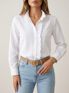 Women’s Striped Ruffle Front Blouse