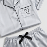 Short Sleeve Satin Pajama Set - Dark Green