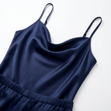 Spaghetti Strap Satin Pajama Set - Navy