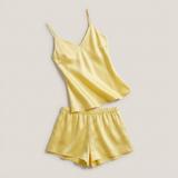 V-Neck Silk Cami Pajama Set - Soft Yellow