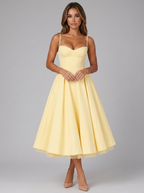 Vestido midi con corsé y falda completa para cóctel de mujer